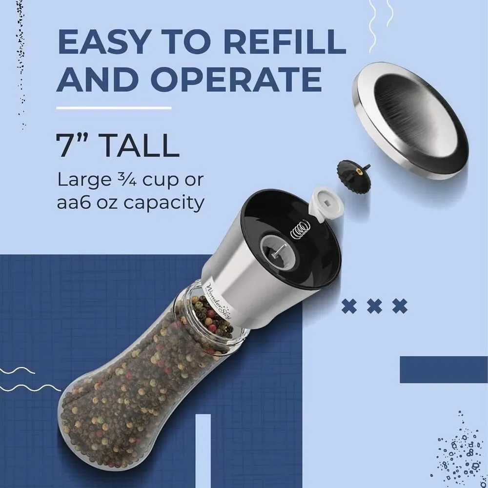 Set of 2 Salt and Pepper Grinder, Tall Glass Salt Pepper Grinder Set Refillable